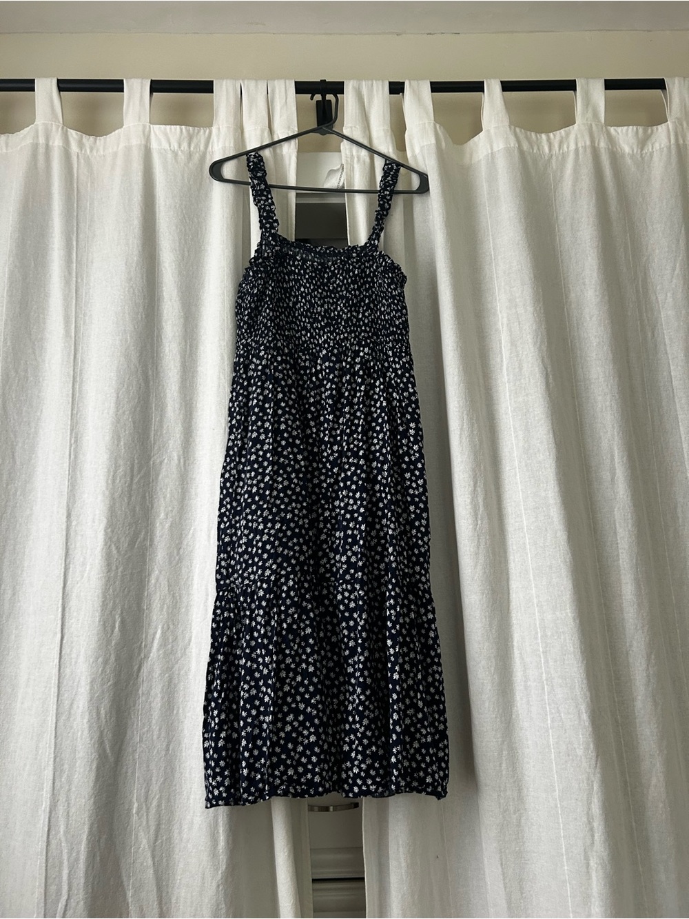 GAP Navy Floral Smocked Midi Dress with Spaghetti Straps